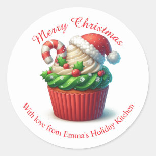 God jul Bakery Cupkaka Red Grönt Sticker Runt Klistermärke