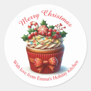 God jul Bakery Cupkaka Sticker Runt Klistermärke
