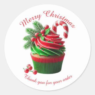 God jul Bakery Cupkaka Tack, Sticker Runt Klistermärke