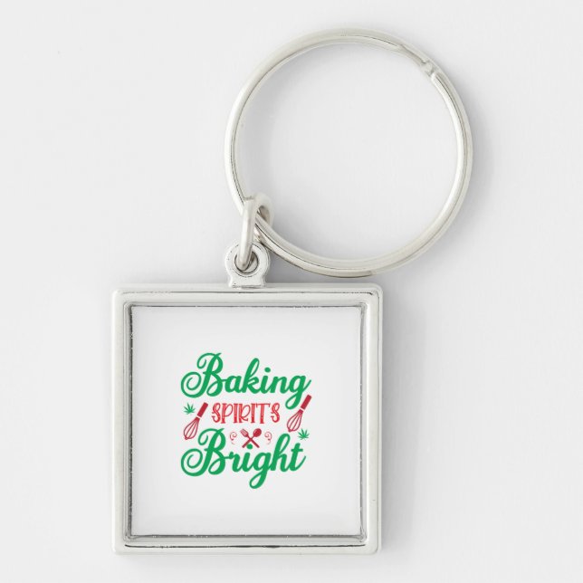 God jul Baking Spirits Bright Fyrkantig Silverfärgad Nyckelring (Framsidan)