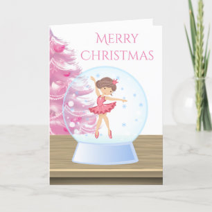 God jul Ballerina Snö Globe Rosa, White Helgkort