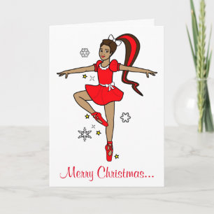 God jul BallerinaPrincess, dansare i rött Helgkort