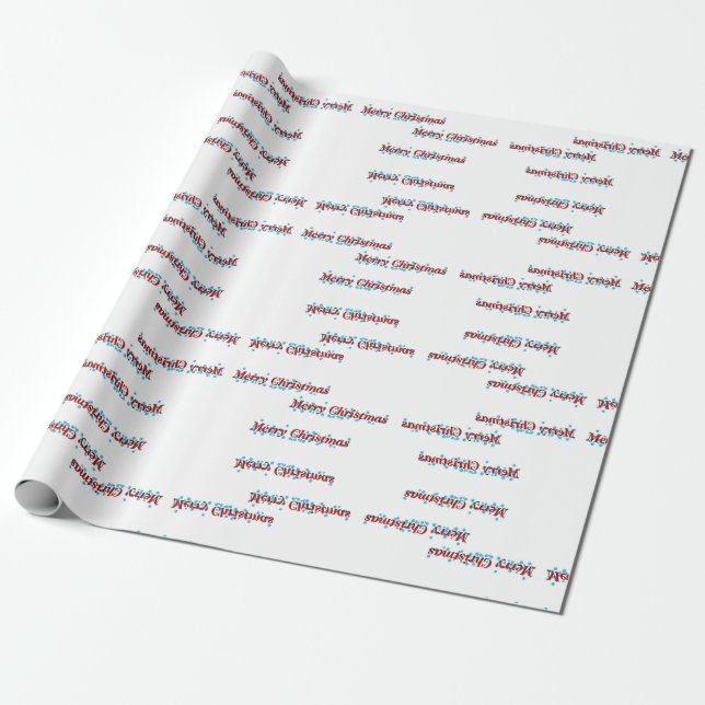 God jul banderoll med snöflingor och röd text presentpapper (Utrullad)
