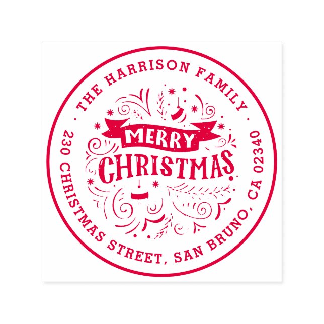 God jul-banderoll Namn & Returadress Självfärgande Stämpel (Design)