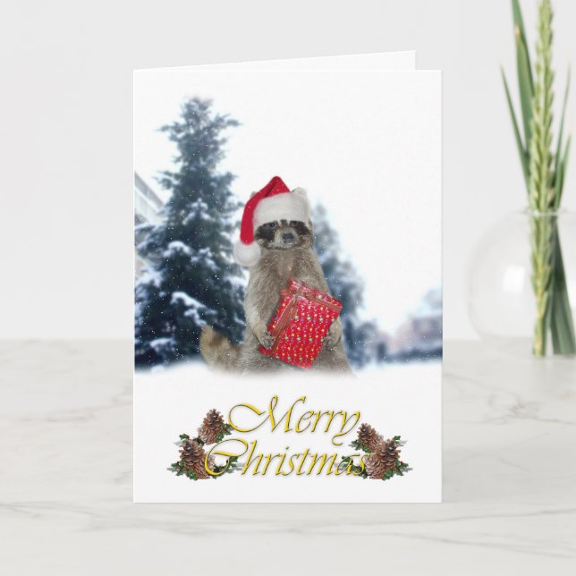 God Jul Bandit Raccoon med nutid Helgkort (Framsida)
