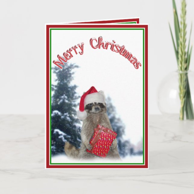 God Jul Bandit Raccoon med nutid Helgkort (Framsida)