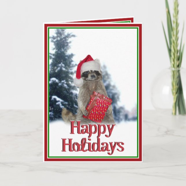 God Jul Bandit Raccoon med nutid Helgkort (Framsida)
