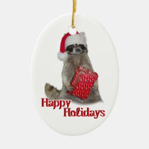 God Jul Bandit Raccoon med nutid Julgransprydnad Keramik
