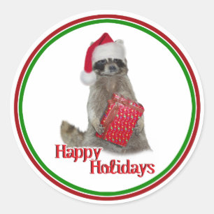 God Jul Bandit Raccoon med nutid Runt Klistermärke