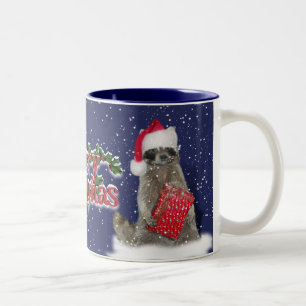 God Jul Bandit Raccoon med nutid Två-Tonad Mugg
