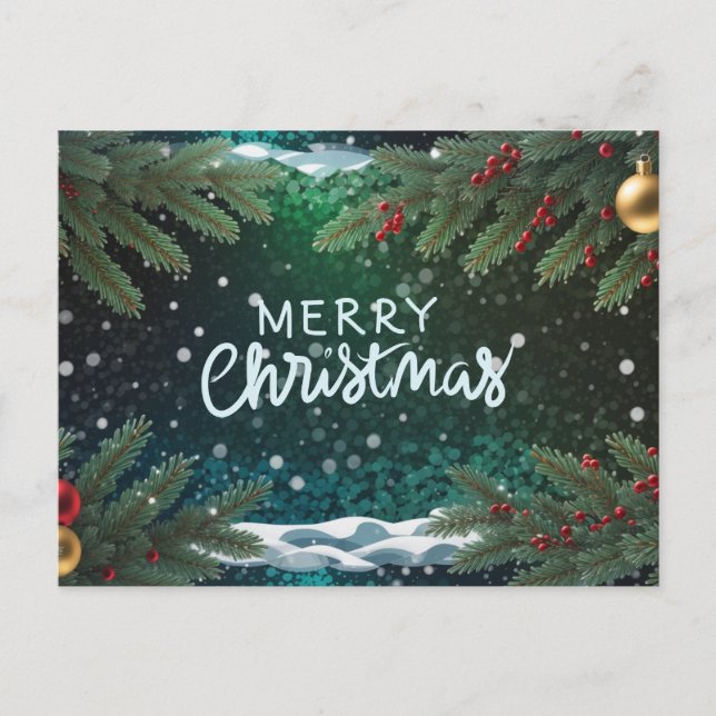 God Jul Bär, Grenar och Ornament  Helg Vykort (Framsida)