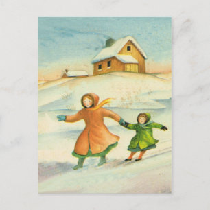 God jul, barn leker helg vykort
