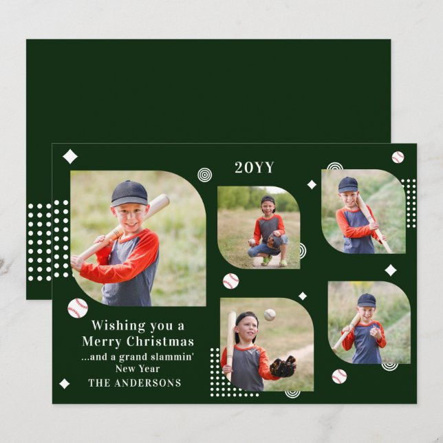 God jul Baseball Sport 5 Fotofamiljen Namn (Fram/baksida)