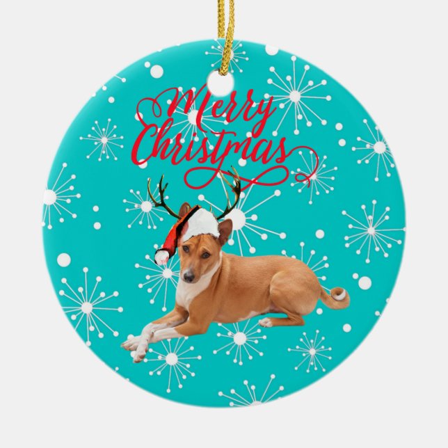 God Jul Basenji Hund  Julgransprydnad Keramik (Framsidan)