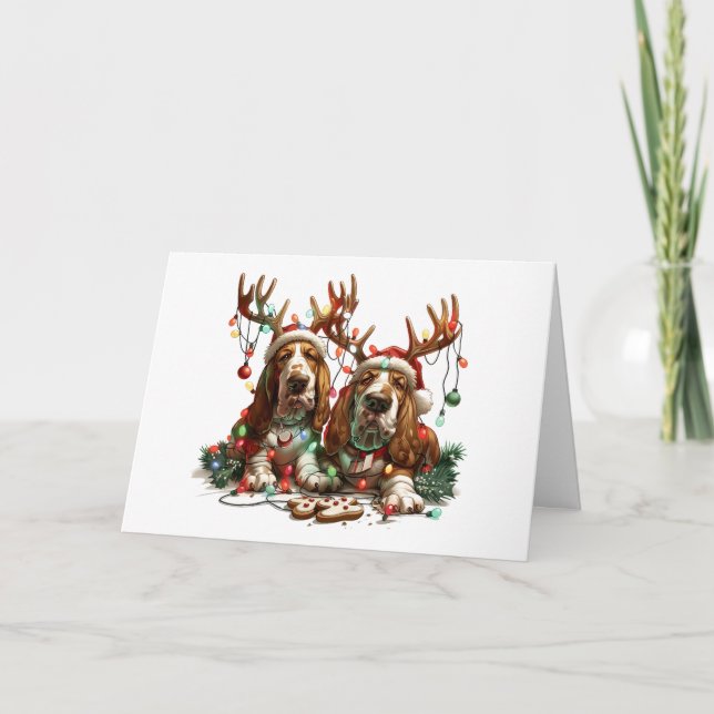 God jul Basset Hound Hundar Helgkort (Framsida)
