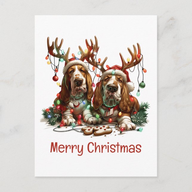 God jul Basset Hound Hundar Vykort (Framsida)