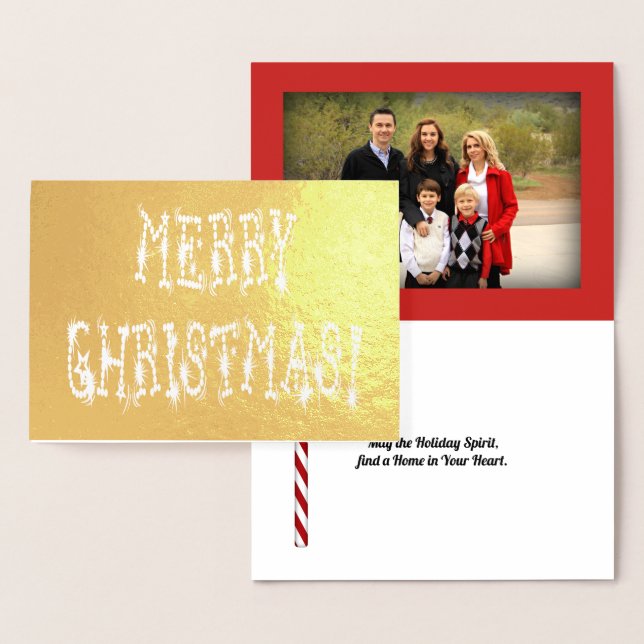 God jul Bauble Stars Font and Anpassningsbar Photo Folierat Kort (Display)