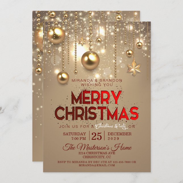 God jul, Baubles och stjärnor jul Inbjudningar (Fram/baksida)