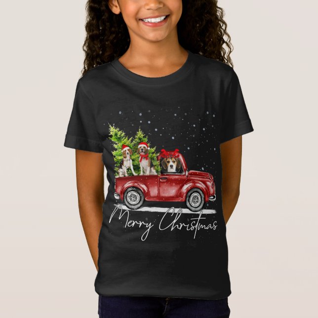 God jul Beagle Älskare Santa Light Reindeer T Shirt (Framsida)