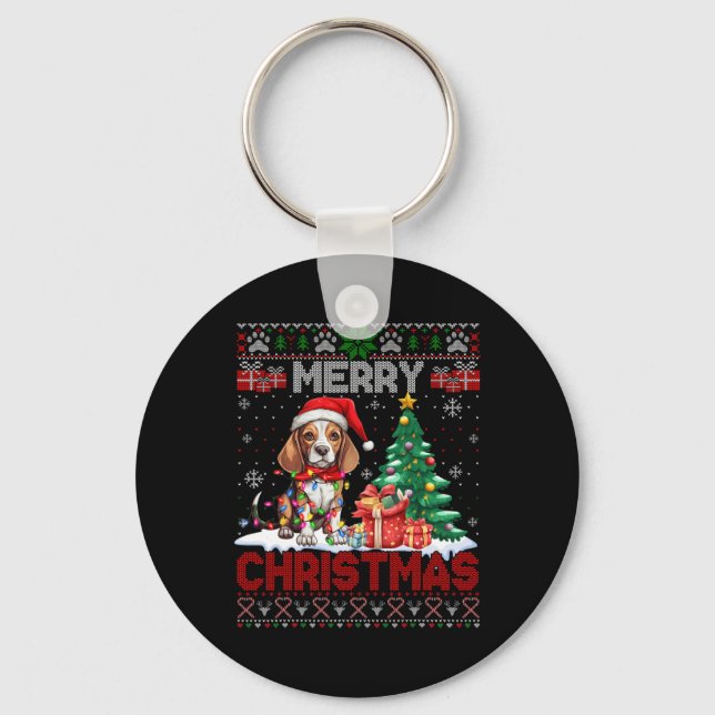 God jul Beagle Hund älskare Ugly Julafton Sweater Nyckelring (Framsida)