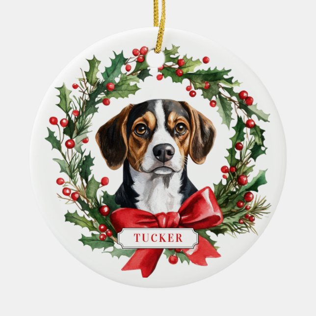 God jul Beagle Hund Ceramic Circle Ornament (Framsidan)