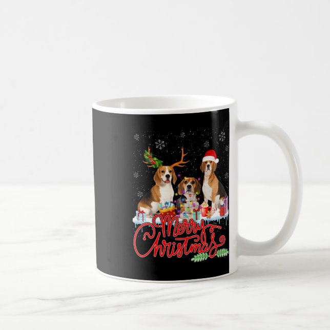God jul Beagle Hund Santa Reindeer Light Xm Kaffemugg (Höger)