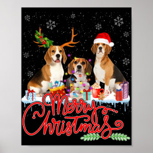 God jul Beagle Hund Santa Reindeer Light Xm Poster
