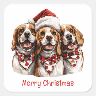 God jul Beagle Hundar Fyrkantigt Klistermärke