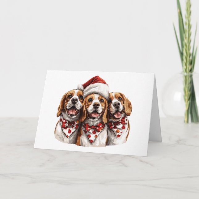 God jul Beagle Hundar Helgkort (Framsida)