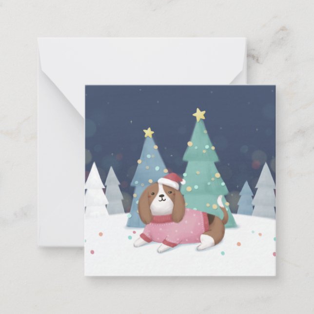 God jul: Beagle Illustration Art Anteckningskort (Framsida)