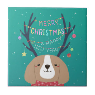 God jul: Beagle Illustration Art Kakelplatta