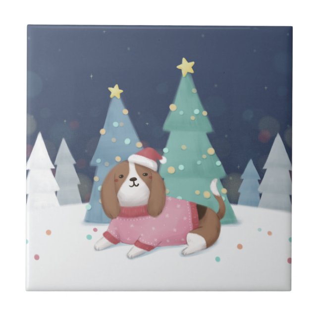 God jul: Beagle Illustration Art Kakelplatta (Framsidan)