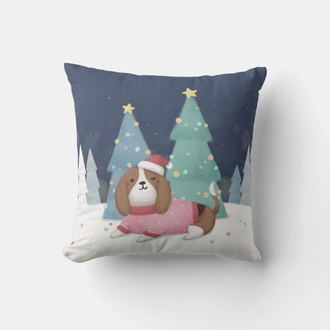 God jul: Beagle Illustration Art Kudde (Framsida)