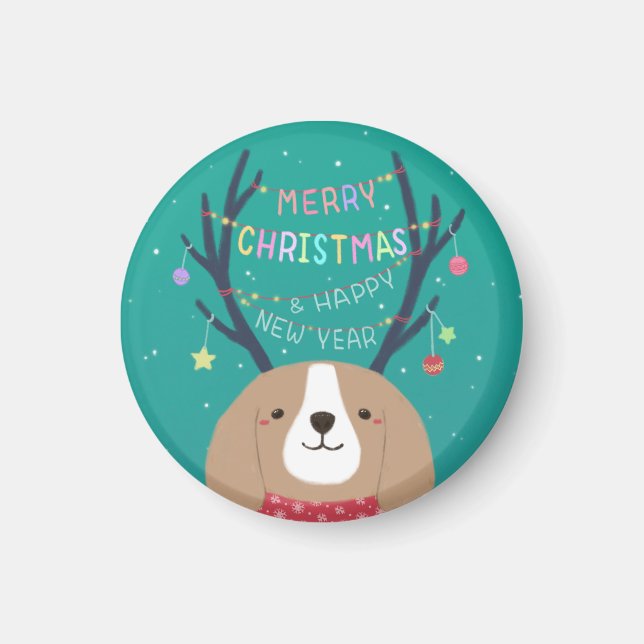God jul: Beagle Illustration Art Magnet (Framsidan)