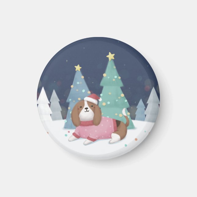 God jul: Beagle Illustration Art Magnet (Framsidan)