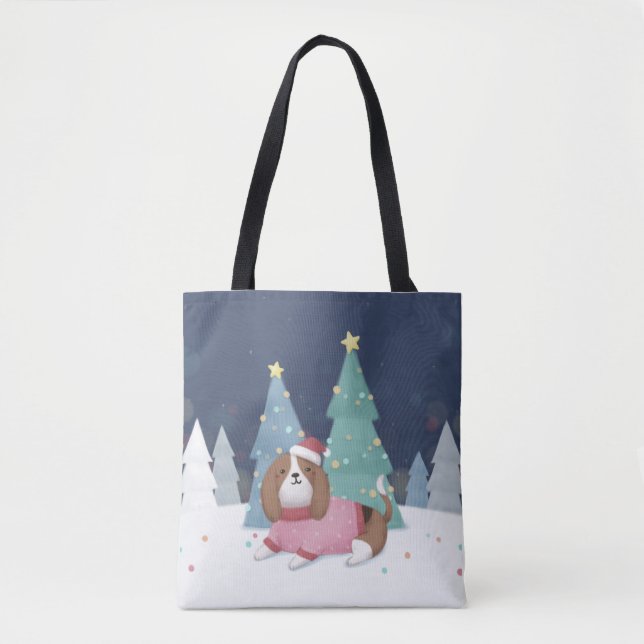 God jul: Beagle Illustration Art Tygkasse (Framsida)