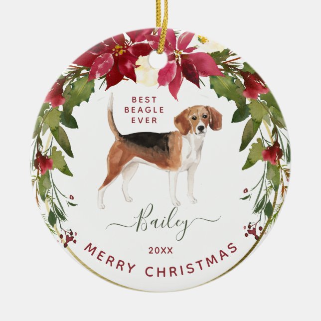 god jul Beagle | Lägg till foto till Hund Julgransprydnad Keramik (Framsidan)