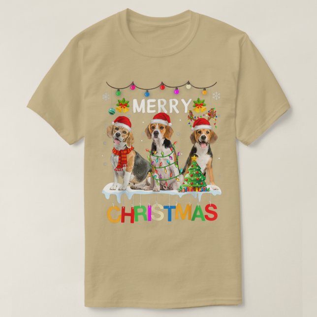 God jul Beagle Santa Hat Funny Julafton Ljus T Shirt (Design framsida)