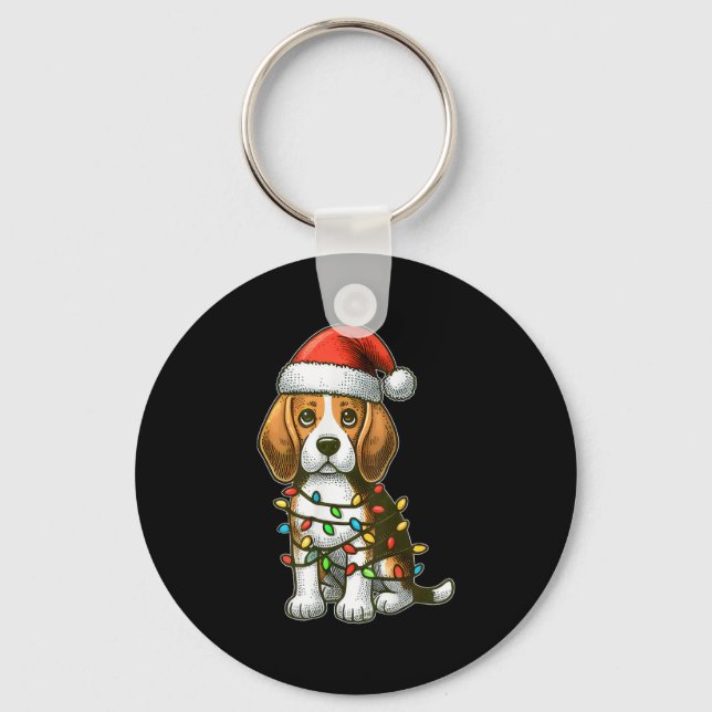 God Jul Beagle Tomte Julbelysning Hund  Nyckelring (Framsida)