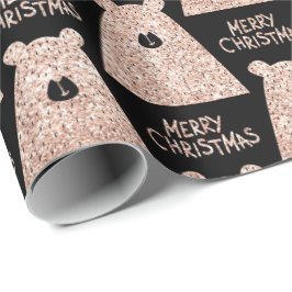 God jul Bear Black Rosa ros Guld Glitter Presentpapper