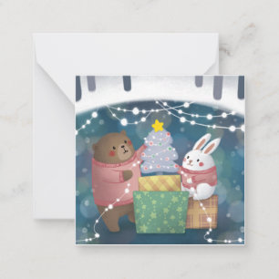 God jul: Bear & Bunny Anteckningskort
