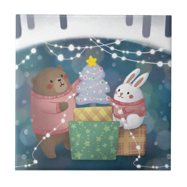 God jul: Bear & Bunny Kakelplatta (Framsidan)