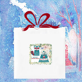 God jul Bear Fox Nordic Decorative Blommigt Fyrkantigt Klistermärke