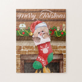 God jul Bear Stocking Fireplace Mantle Pussel