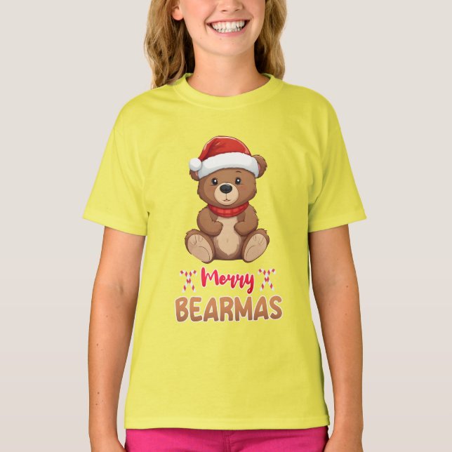God jul Bearmas Cute Djurälskare Santa Hat T Shirt (Framsida)