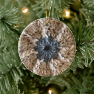 God jul Beige Blue Yarn Photo Crocheter Julgransprydnad Keramik