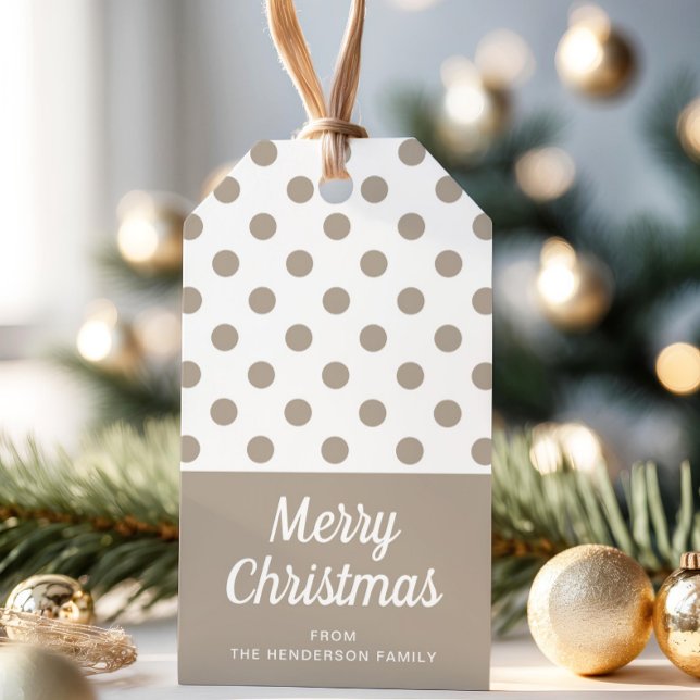 God jul Beige Brown Taupe Polka dots Presentetikett (Merry Christmas Beige Brown Taupe Polka Dots Gift Tags)