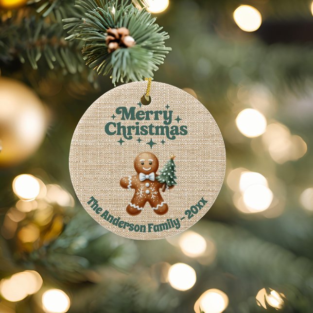 God jul beige burlap pepparkaksgubbe julgransprydnad keramik (Skapare uppladdad)