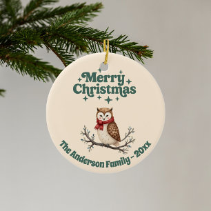 God jul beige rostisk gåva söt uggla julgransprydnad keramik