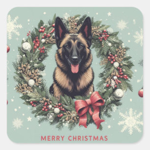 God jul belgisk Malinois Hund Julafton Fyrkantigt Klistermärke